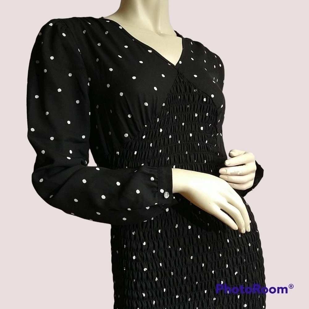Black Polka Dot Blousy Body Con Midi Drss